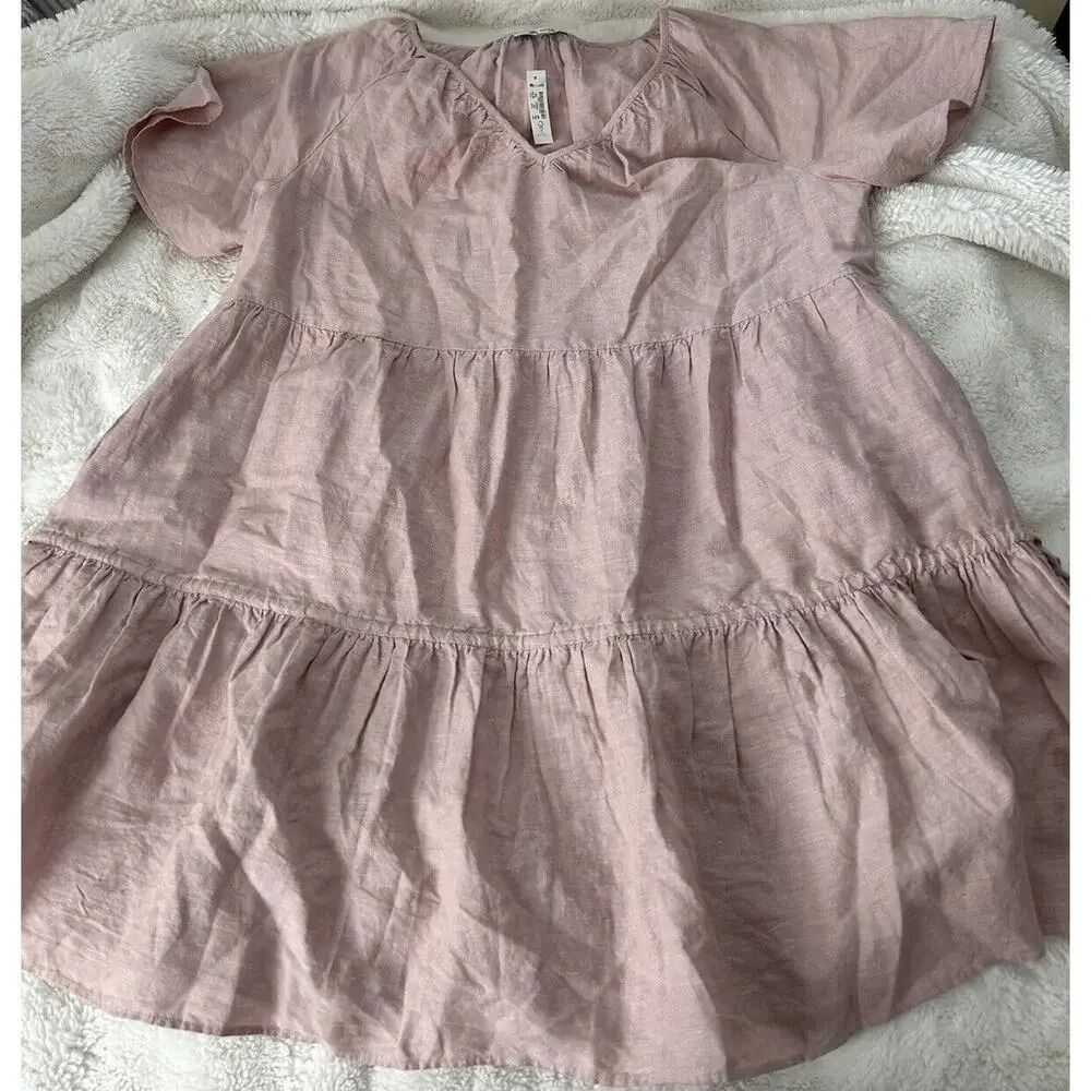 NWT Madewell Linen Blend Lorelei Mini Babydoll Dress Pink Women’s Size XXL - Picture 2 of 6
